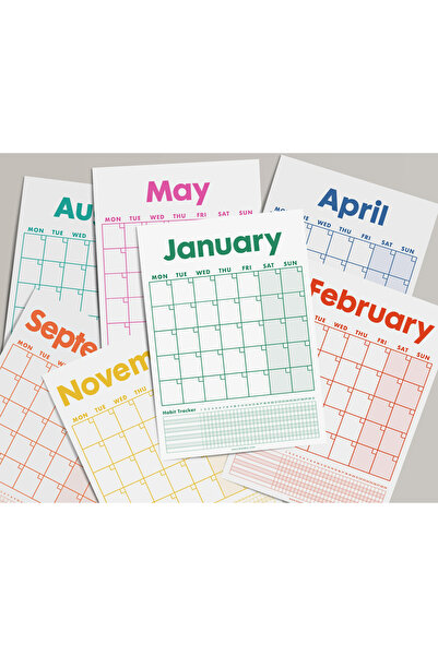 bi'aldım 12 Aylık Planlayıcı Zamansız Takvim, Alışkanlık Takip Planlayıcı, Sürekli Takvim, Renkli Tarihsiz Ta