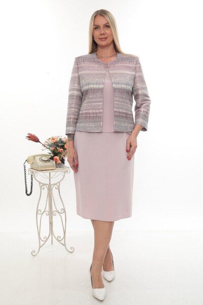 MİSS DİAMOND سترة جاكار مبطنة بتفاصيل حجرية مع بلوزة بدون أكمام وتنورة قصيرة ...