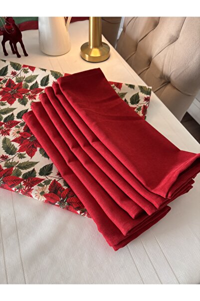 Ayd Home 6-Person Red Floral Set 1 Runner+6 American-Style Placemats Christmas Table New Year Christmas