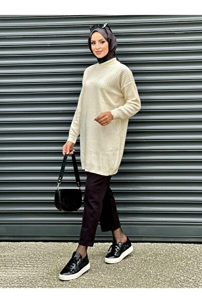 Nergis Neva Butik New season crew neck self-striped knit tunic