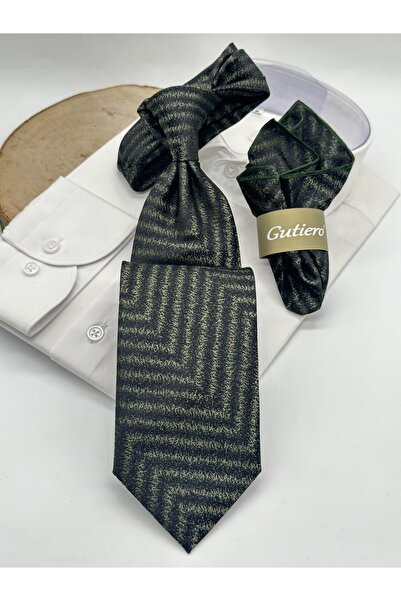 Gutiero Green Patterned Classic Tie with Handkerchief