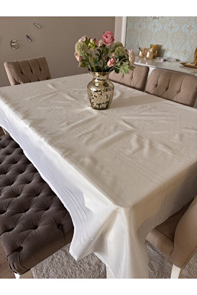 Ayd Home Cream Color 6-8 People 160-220cm Tablecloth Linen Tableware Christmas New Year