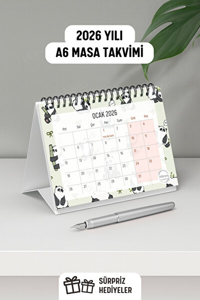 Eldesen Tasarım 2026 Masa Takvimi Spiralli A6 (15x12cm) Orta Boy / Resmi Tatiller ve Hafta Sonları / 12 Aylık
