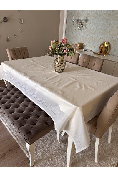 Ayd Home Cream Color 6-8 People 160-220cm Tablecloth Linen Tableware Christmas New Year