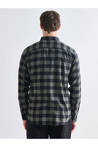 LC Waikiki LCWAIKIKI Classic Haki Regular Fit Uzun Kollu Ekose Gabardin Erkek Gömlek