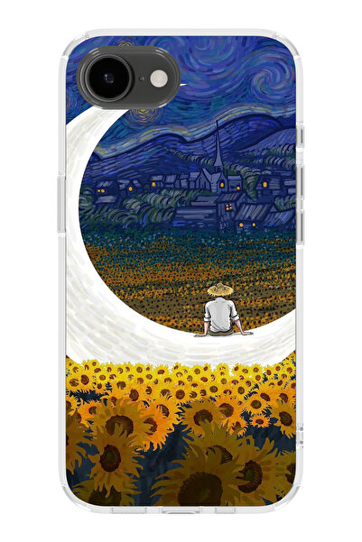 moonset Iphone 16E Uyumlu Van Gogh Tasarımlı Baskılı Şeffaf Telefon Kılıfı