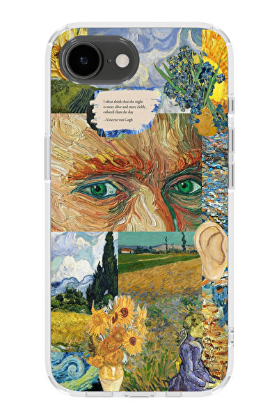 moonset Iphone 16E Uyumlu Van Gogh Tasarımlı Baskılı Şeffaf Telefon Kılıfı