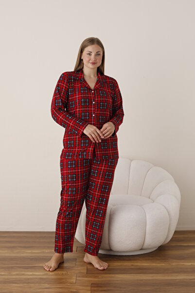 Gawzera طقم بيجامة بويزراز بمقاس كبير مع ياقة قميص وأزرار أمامية (مقاس ضيق، ي...