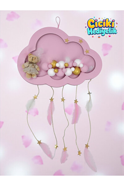 ciciki hediyelik Kapı Süsü Ledli Bubble Ayıcıklı Ahşap Bulut Pano
