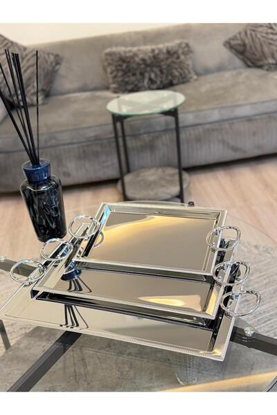 aljahwari صواني ستانلس ستيل لامع مع مقابض 3 حبه