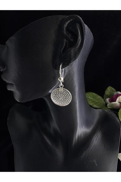Sahra Gümüş Yuvarlak model sallantılı model el işi telkari gümüş küpe