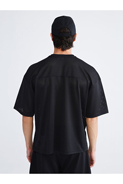 LC Waikiki Black V-Neck Short-Sleeve Printed Men T-Shirt