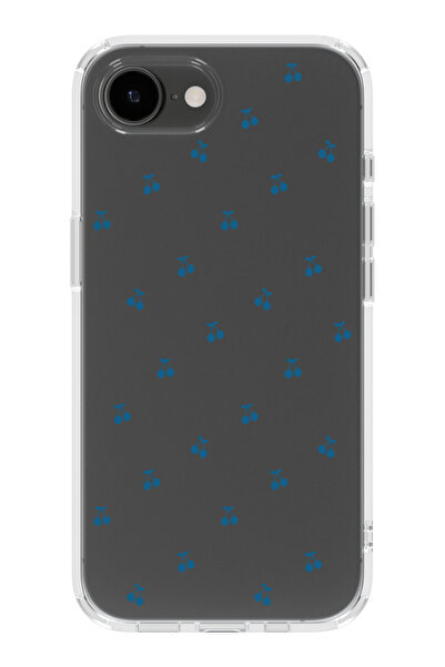 moonset Iphone 16E Uyumlu Mavi Kirazlar Tasarımlı Baskılı Şeffaf Telefon Kılıfı