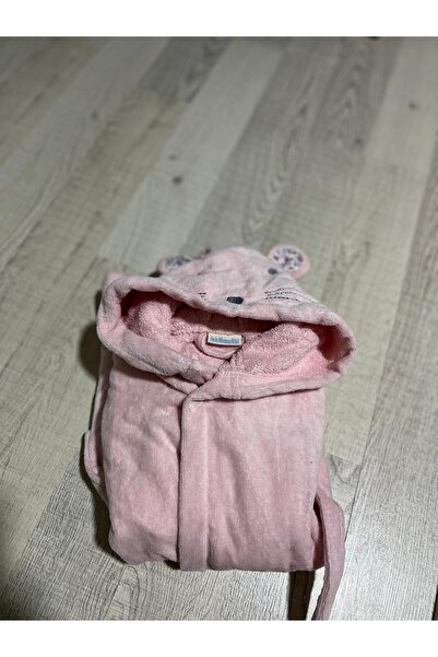 pamuk bebek BUTİK PEMBE KEDİ NAKIŞLI CEPLİ 2-3 YAŞ ÇOCUK BORNOZU