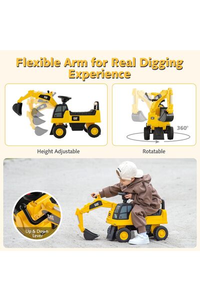 ALBADER سيارة دفع جرافة للأطفال مع ذراع متحرك ومقعد مريح مع مسند ظهر وتخزين مخفي