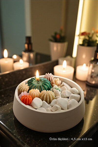 GAGGA GIFT Dekoratif Kase İçinde Kaktüs Mum Tasarımı