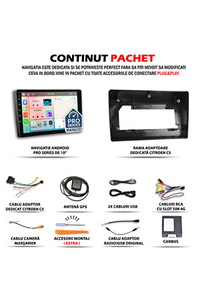 MaxTech Navigatie Citroen C5 2013-2016 dedicata, 8 GB Ram 128 GB Rom OctaCore, Carplay & Android auto