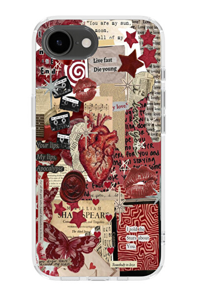 moonset Iphone 16E Uyumlu Kolaj Tasarımlı Baskılı Şeffaf Telefon Kılıfı