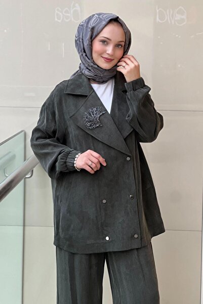 Nuss Double-Breasted Collar Double Row Snap Fastener Jacket Pants Set