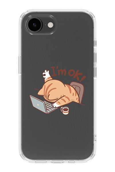 moonset Iphone 16E Uyumlu Sevimli Kedi Tasarımlı Baskılı Şeffaf Telefon Kılıfı