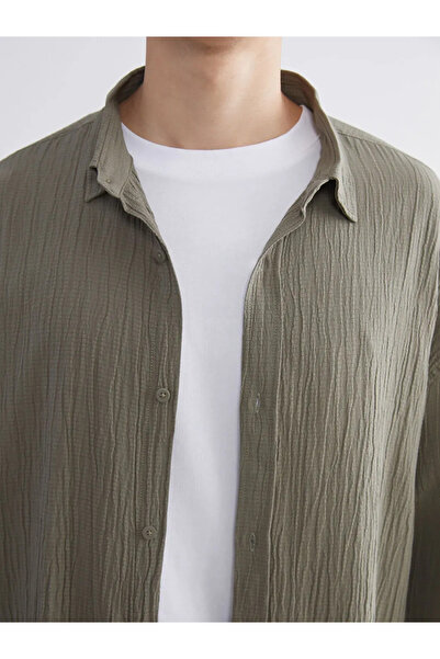 LC Waikiki XSIDE Haki Rahat Kalıp Dokulu Erkek Gömlek