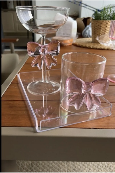 Hatice sakallı design 1 Adet Pembe Fiyonklu üfleme Cam Bardak ( Fiyonk yapıştırma Değil)