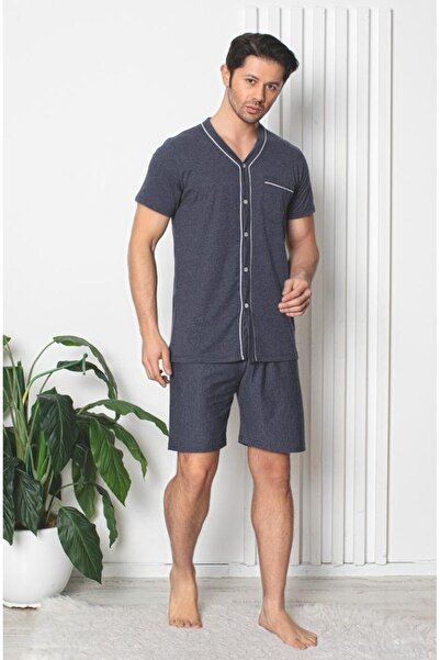 Intisimo Ανδρικές Πιτζάμες, T-shirt + Σορτς, Κουμπιά, Γκρι - M