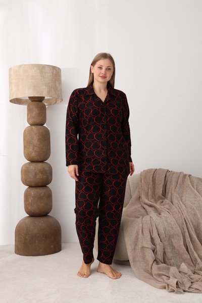 Gawzera طقم بيجامة بويزراز بمقاس كبير مع ياقة قميص وأزرار أمامية