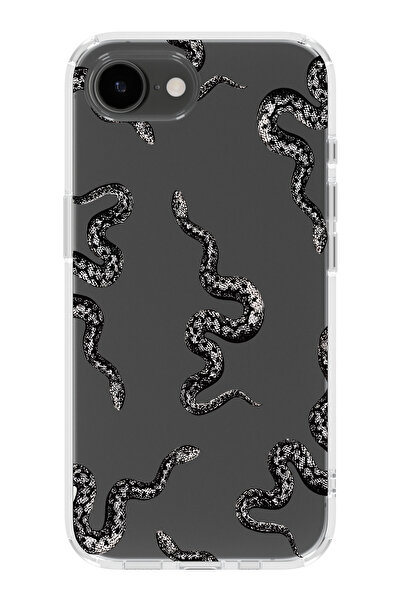 moonset Iphone 16E Uyumlu Yılan Tasarımlı Baskılı Şeffaf Telefon Kılıfı