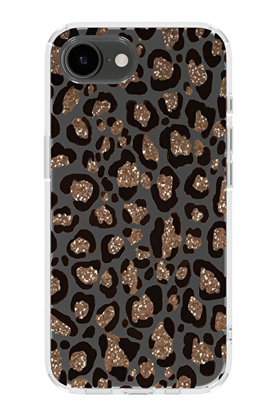 moonset Iphone 16E Uyumlu Leopar Tasarımlı Baskılı Şeffaf Telefon Kılıfı