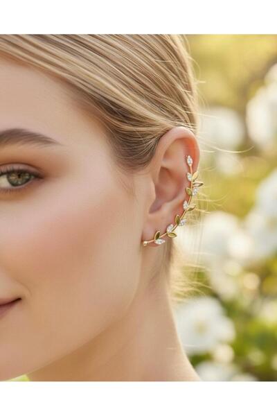xesha Zarif Yaprak Tasarımlı Kulak Sarmalı Küpe | Pırlanta Detaylı Earcuff