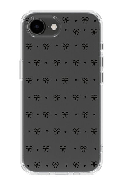 moonset Iphone 16E Uyumlu Kurdele Tasarımlı Baskılı Şeffaf Telefon Kılıfı