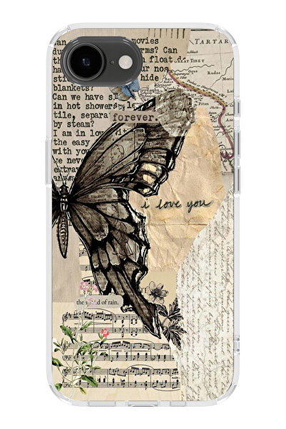 moonset Iphone 16E Uyumlu Kelebek Tasarımlı Baskılı Şeffaf Telefon Kılıfı