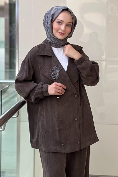 Nuss Double-Breasted Collar Double Row Snap Fastener Jacket Pants Set