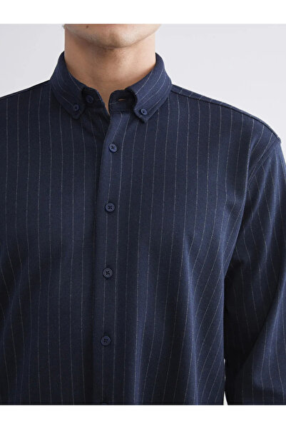 LC Waikiki Southblue Navy Blue Regular Fit Long Sleeve Striped Men's Shirt