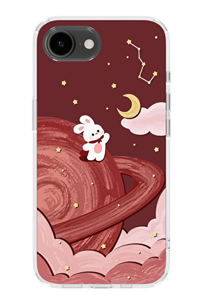 moonset Iphone 16E Uyumlu Sevimli Tavşan Tasarımlı Baskılı Şeffaf Telefon Kılıfı