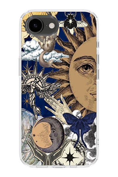 moonset Iphone 16E Uyumlu Güneş Kolaj Tasarımlı Baskılı Şeffaf Telefon Kılıfı