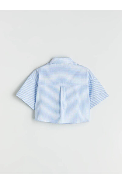 LC Waikiki LCW Kids Mavi Çizgili Kısa Kollu Kız Çocuk Gömlek