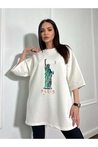 CC STORE Tricou oversized PARIS, cu imprimeu amuzant și urban