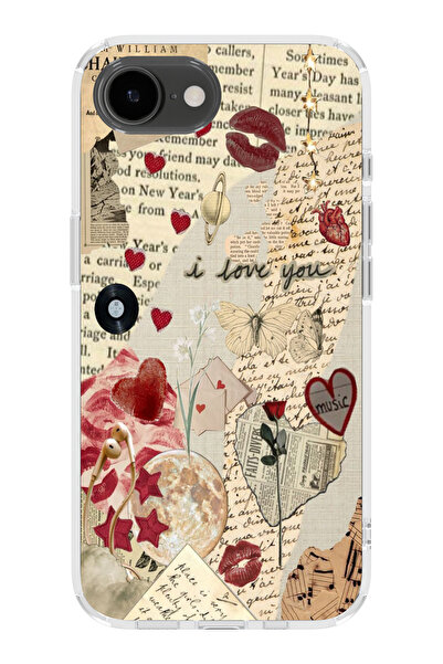 moonset Iphone 16E Uyumlu Music Kolaj Tasarımlı Baskılı Şeffaf Telefon Kılıfı