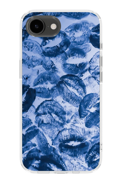 moonset Iphone 16E Uyumlu Mavi Dudaklar Tasarımlı Baskılı Şeffaf Telefon Kılıfı