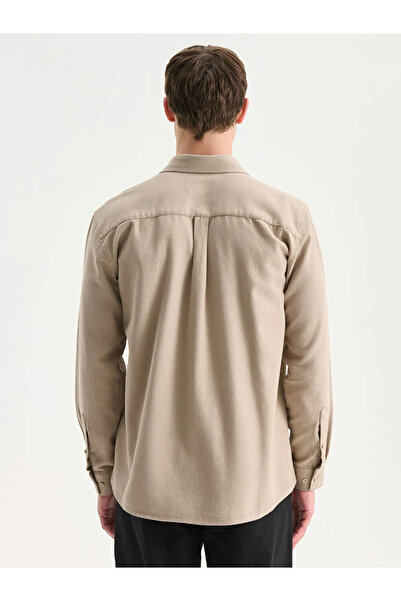 LC Waikiki LCW Vision Bej Regular Fit Uzun Kollu Armürlü Erkek Gömlek
