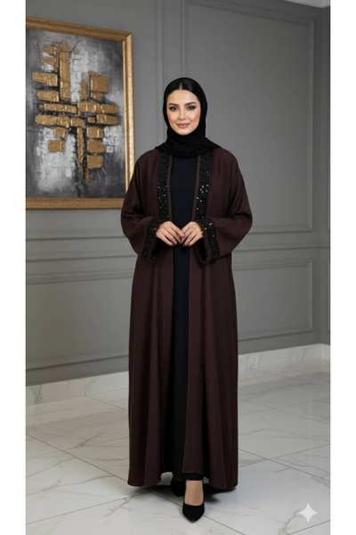 REİNA Cool linen abaya with black embroidery