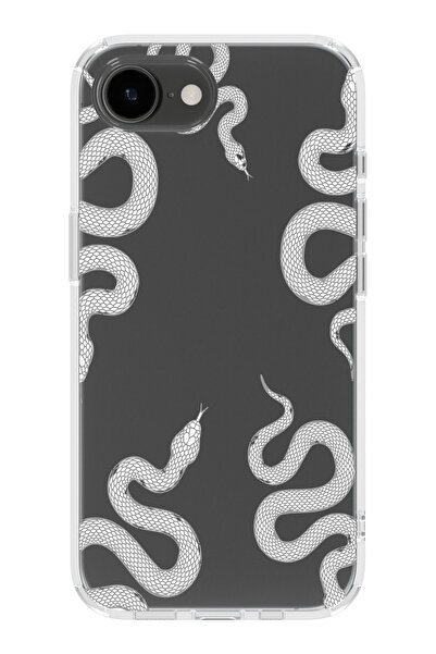 moonset Iphone 16E Uyumlu Yılan Tasarımlı Baskılı Şeffaf Telefon Kılıfı