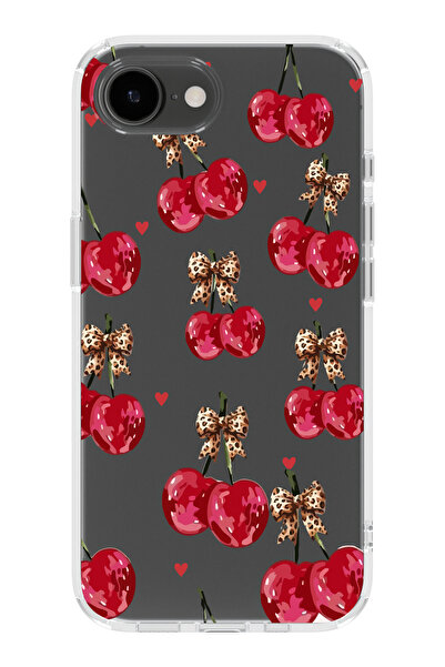 moonset Iphone 16E Uyumlu Kiraz Tasarımlı Baskılı Şeffaf Telefon Kılıfı