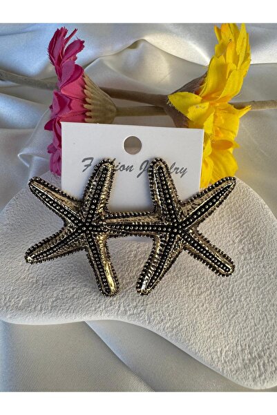 H&S AKSESUAR Gold Detailed Textured Antique Star Earrings
