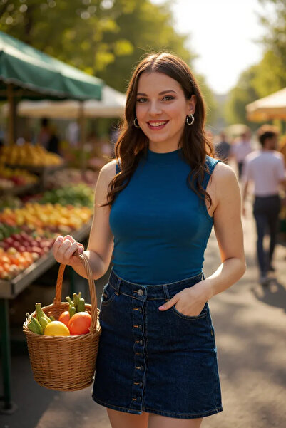 Imoda Γυναικεία μπλε αμάνικη μπλούζα με ζιβάγκο βασικής στυλ