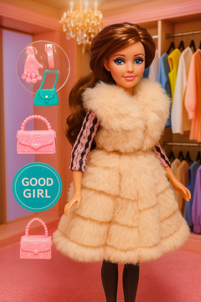 Vardem 29 cm Kürk Yelekli Moda Bebek Seti – Çantalı & Aksesuar Hediyeli Good Girl