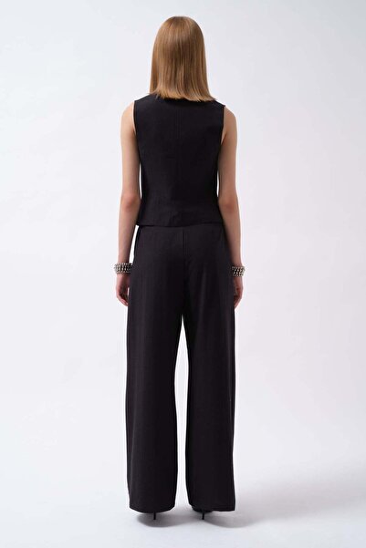 Maxi modena Flato Buttoned Navy Blue Vest with Pockets - m