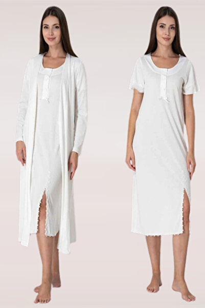 by İGP Комплект от тъмносин халат и нощница с цепка за бременни и след раждан...